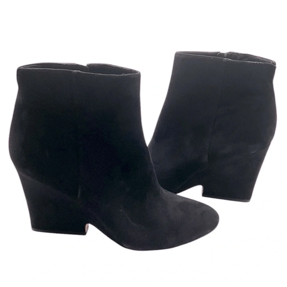 Sam‎ Edelman black Wilson Boot Size 8.5 Wedge Heel Black Suede Bootie Almond Toe